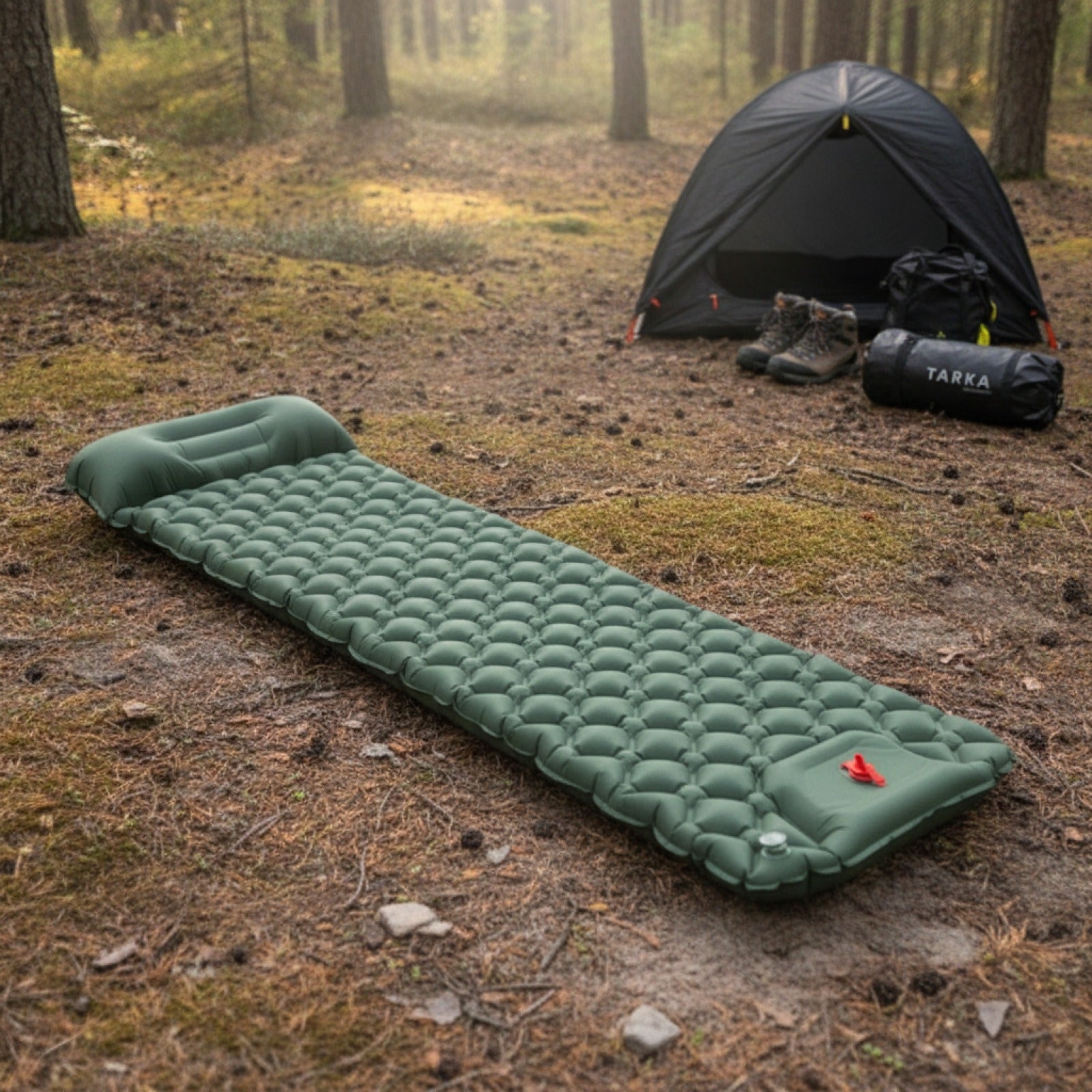 Tapis de Camping Gonflable TARKA avec Oreiller - Matelas Auto-gonflant Léger pour Randonnée