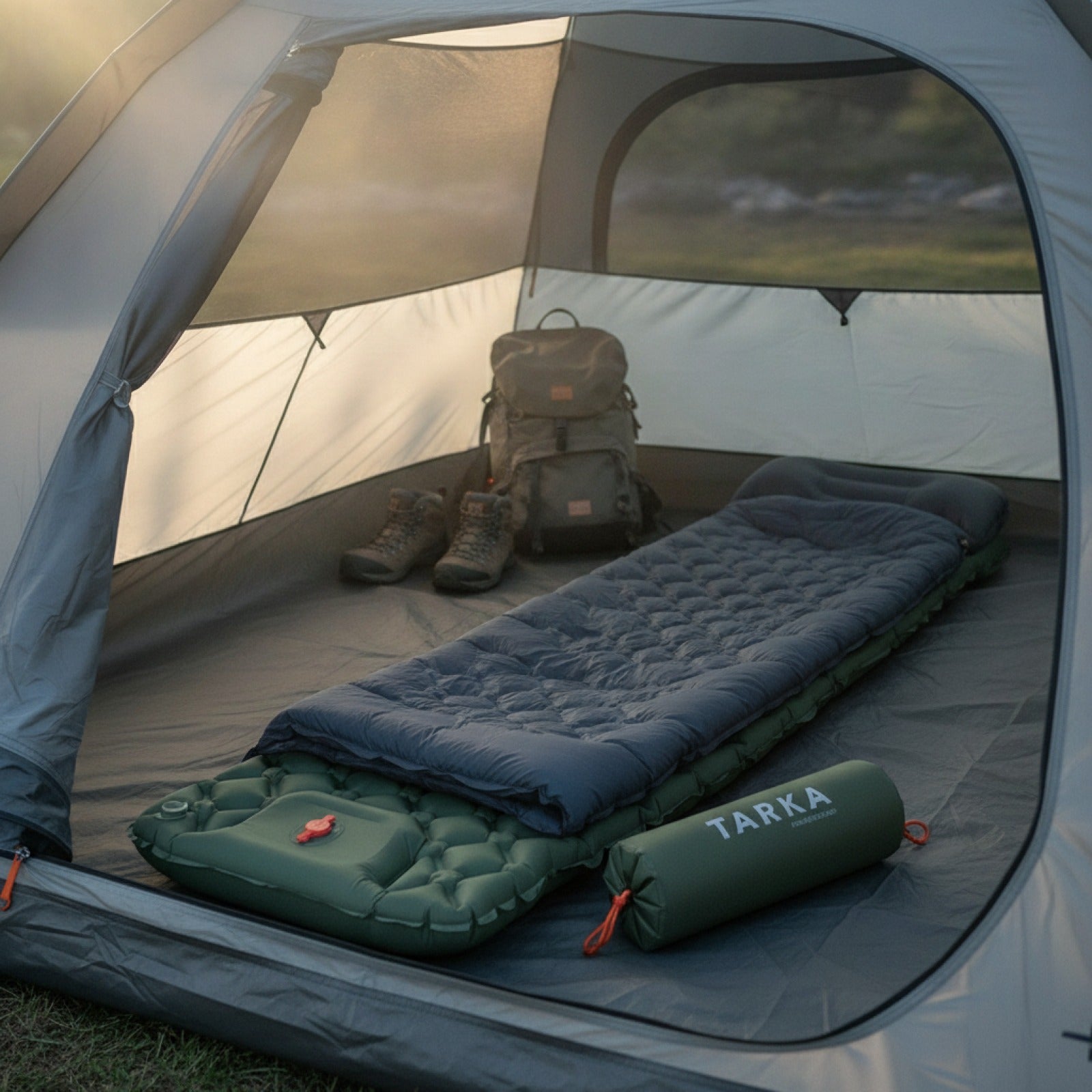 Tapis de Camping Gonflable TARKA avec Oreiller - Matelas Auto-gonflant Léger pour Randonnée
