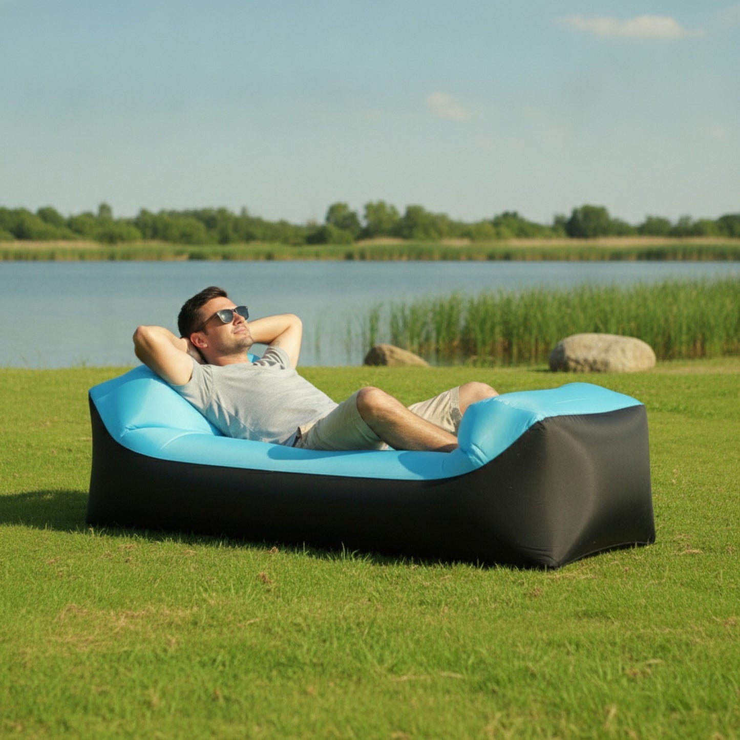 Canapé Gonflable Rapide pour l'Extérieur - Sac de Couchage Paresseux Portable pour Plage et Camping