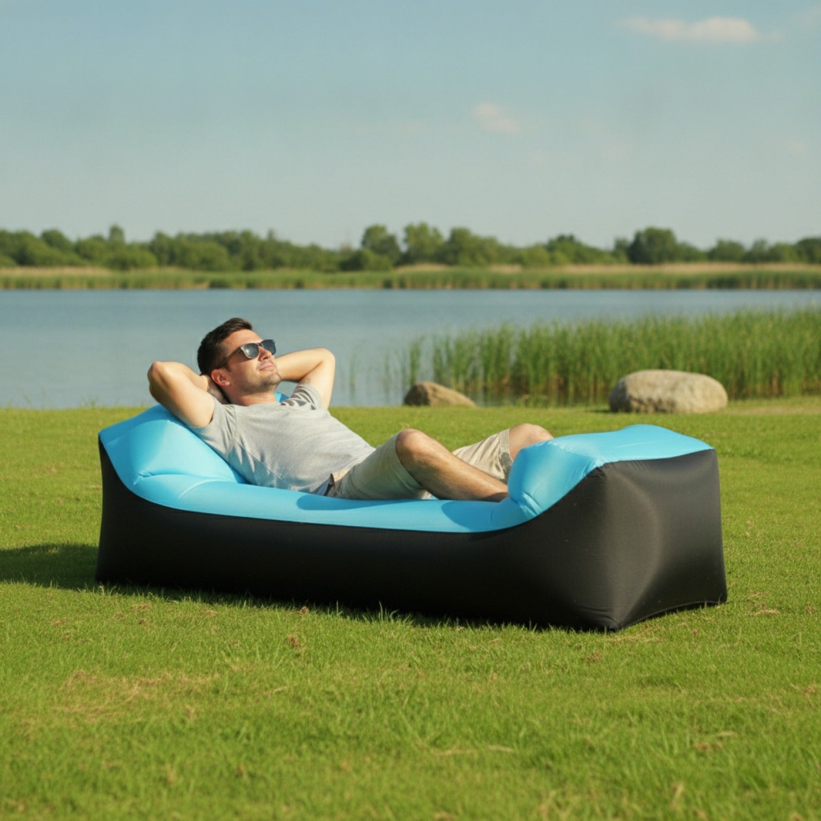Canapé Gonflable Rapide pour l'Extérieur - Sac de Couchage Paresseux Portable pour Plage et Camping