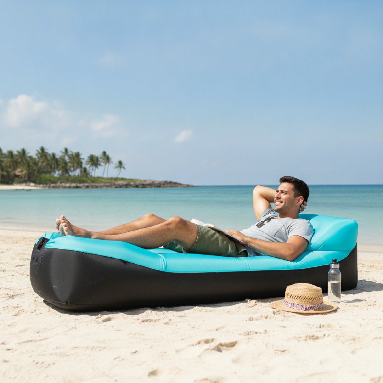 Canapé-lit Gonflable Confortable 240x70cm - Idéal Plage & Camping